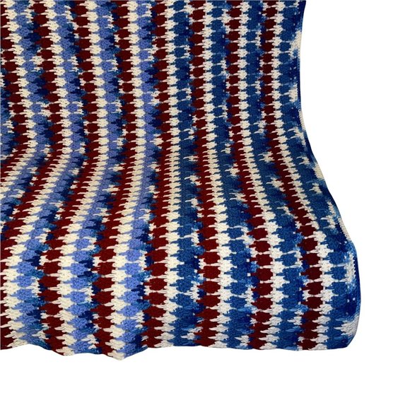 Handmade Hand Crafted Patriotic USA Striped Crocheted Blanket Throw 51x44 - Picture 5 of 10